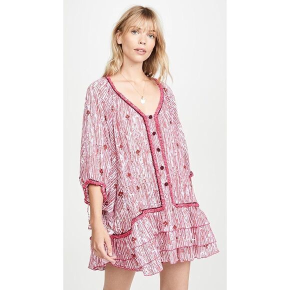 Poupette St Barth 3/4 Sleeve Ruffled Poncho Dress - Picture 3 of 12